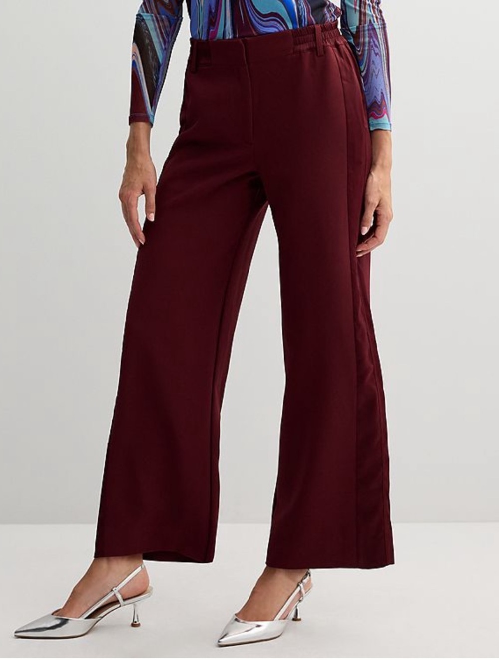 NWT INTEMPO burgundy wide leg mixed media pants size XXL